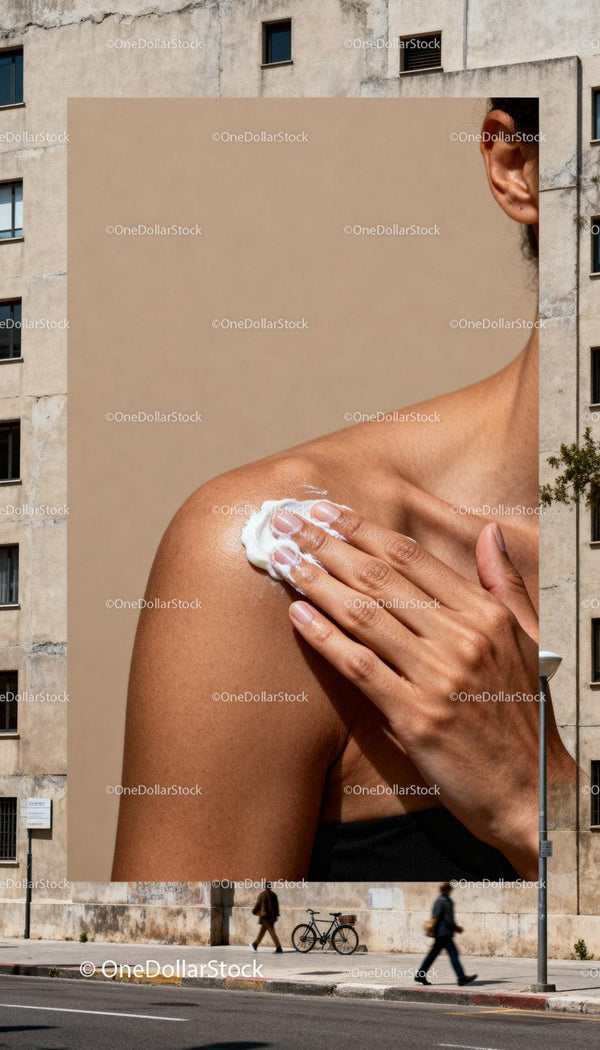 Applying moisturizing cream on shoulder close up