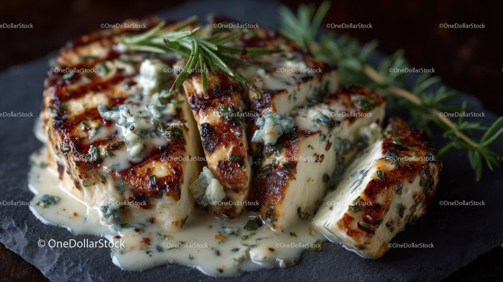 Artisan Blue Cheese Wheel on Dark Rustic Surface in Gourmet Food Setting