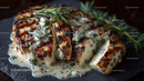 Artisan Blue Cheese Wheel on Dark Rustic Surface in Gourmet Food Setting
