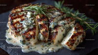 Artisan Blue Cheese Wheel on Dark Rustic Surface in Gourmet Food Setting