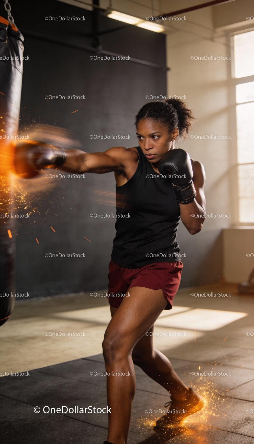 Focused athlete throwing powerful punch in gym
