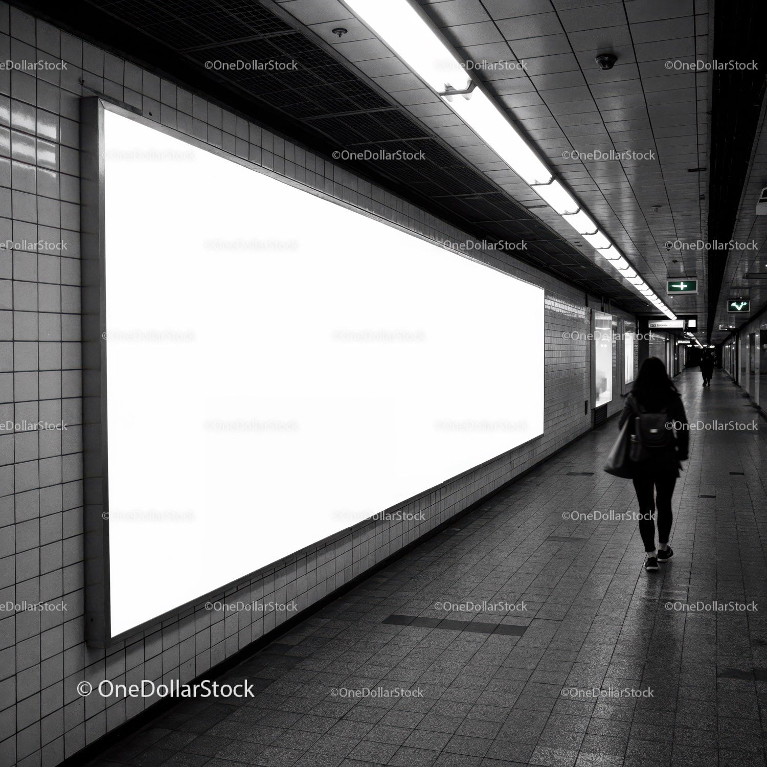 Modern Subway Station with Tiled Walls and Bright Lighting