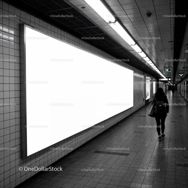 Modern Subway Station with Tiled Walls and Bright Lighting JPG Mockup Image