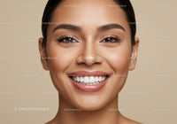 Close up of young woman with perfect smile and clear skin
