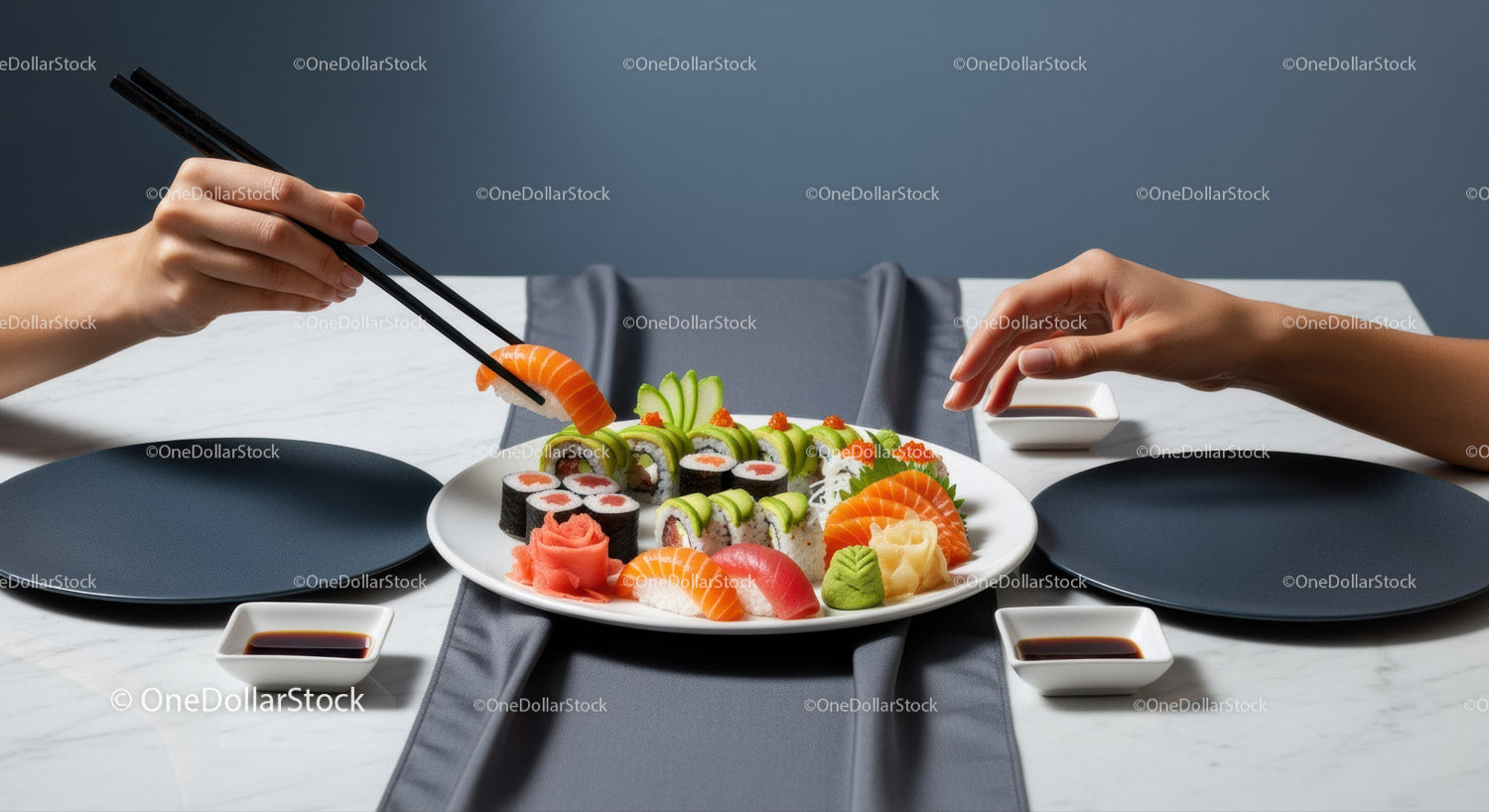 Assorted Sushi Platter with Salmon, Cucumber and Sashimi