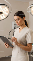 Professional Female Healthcare Worker Using Tablet in Hospital