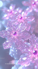 Pink Glass Flower Ornaments Macro Art with Sparkling Crystals