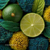 Vibrant Arrangement of Fresh Green Limes and Colorful Botanicals