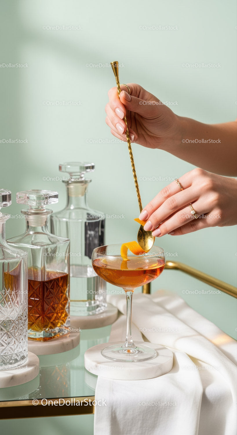Elegant Bar Scene with Colorful Cocktails and Vintage Glassware