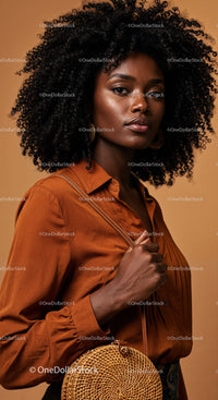 Portrait of a Confident African Woman in Stylish Outfit with Warm Background