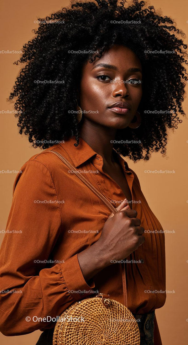 Portrait of a Confident African Woman in Stylish Outfit with Warm Background