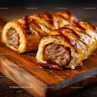 Sausage Roll with Ketchup on Rustic Wooden Board
