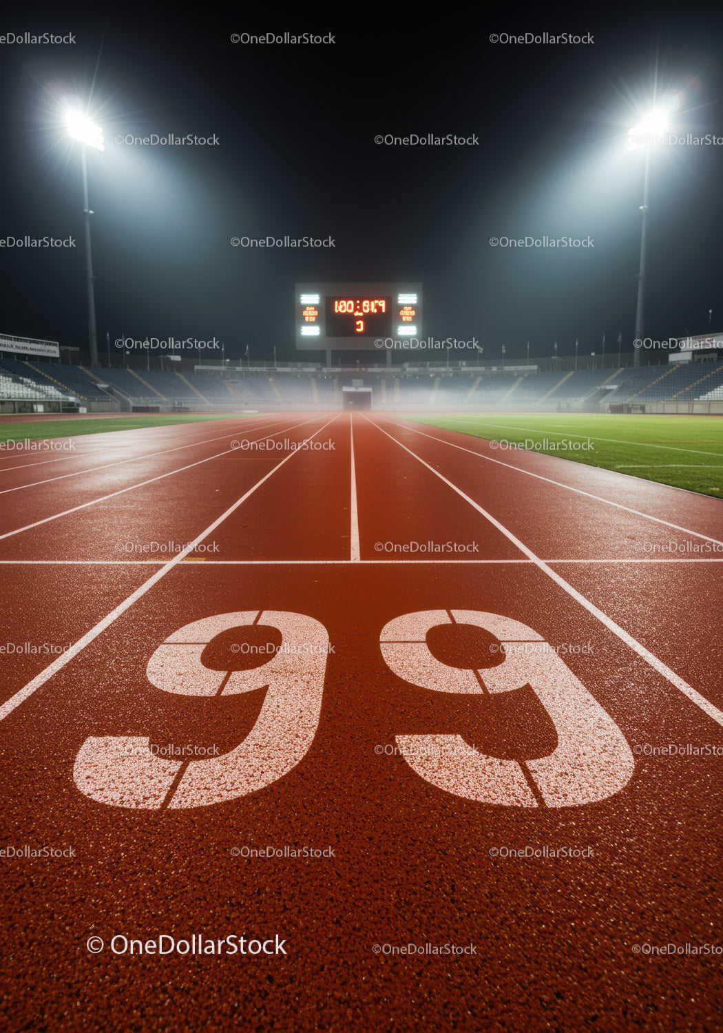 Starting lines of an illuminated night running track