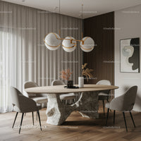 Modern Dining Room with Unique Marble Table and Contemporary Chandelier