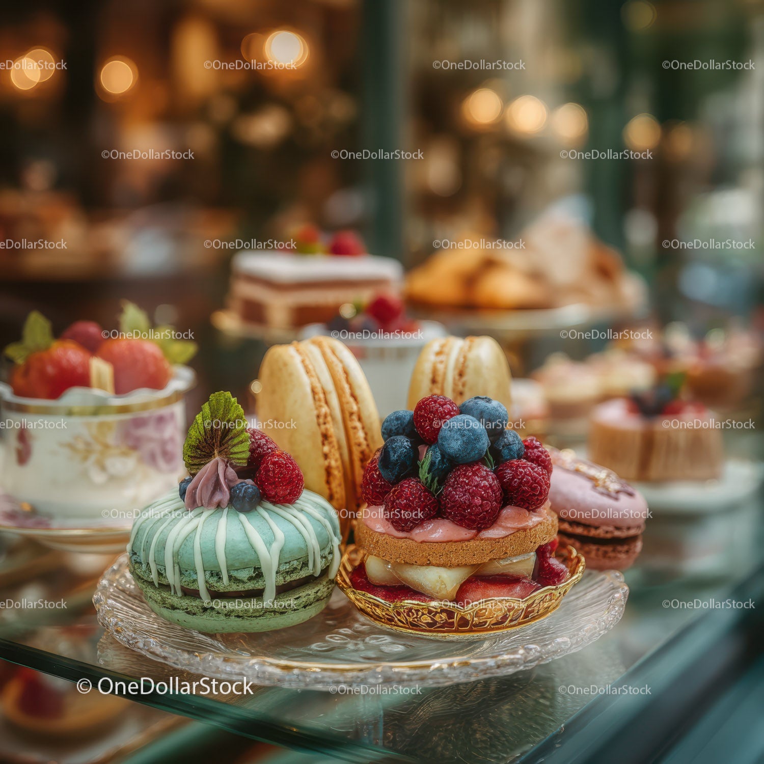 Colorful Assorted Pastries and Fruit Tart for Dessert Display