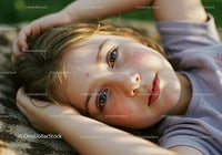 Peaceful young woman resting outside on a sunny day