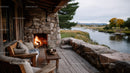 Lakeside Rustic Patio with Fireplace and Scenic River View