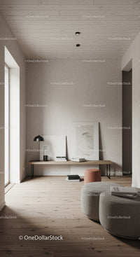 Modern Minimalist Room with Wooden Floor and Artful Decor