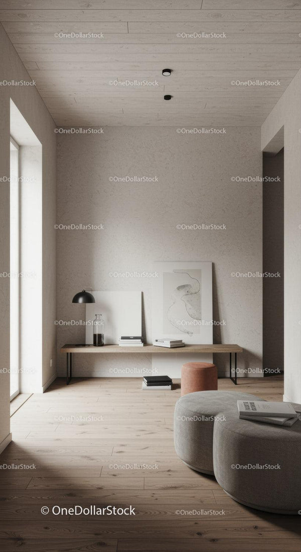 Modern Minimalist Room with Wooden Floor and Artful Decor
