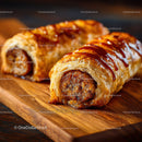Savory Sausage Croissant with Glaze on Wooden Board