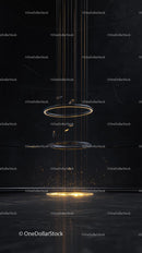 Futuristic Digital Light Art with Golden Rings and Particles