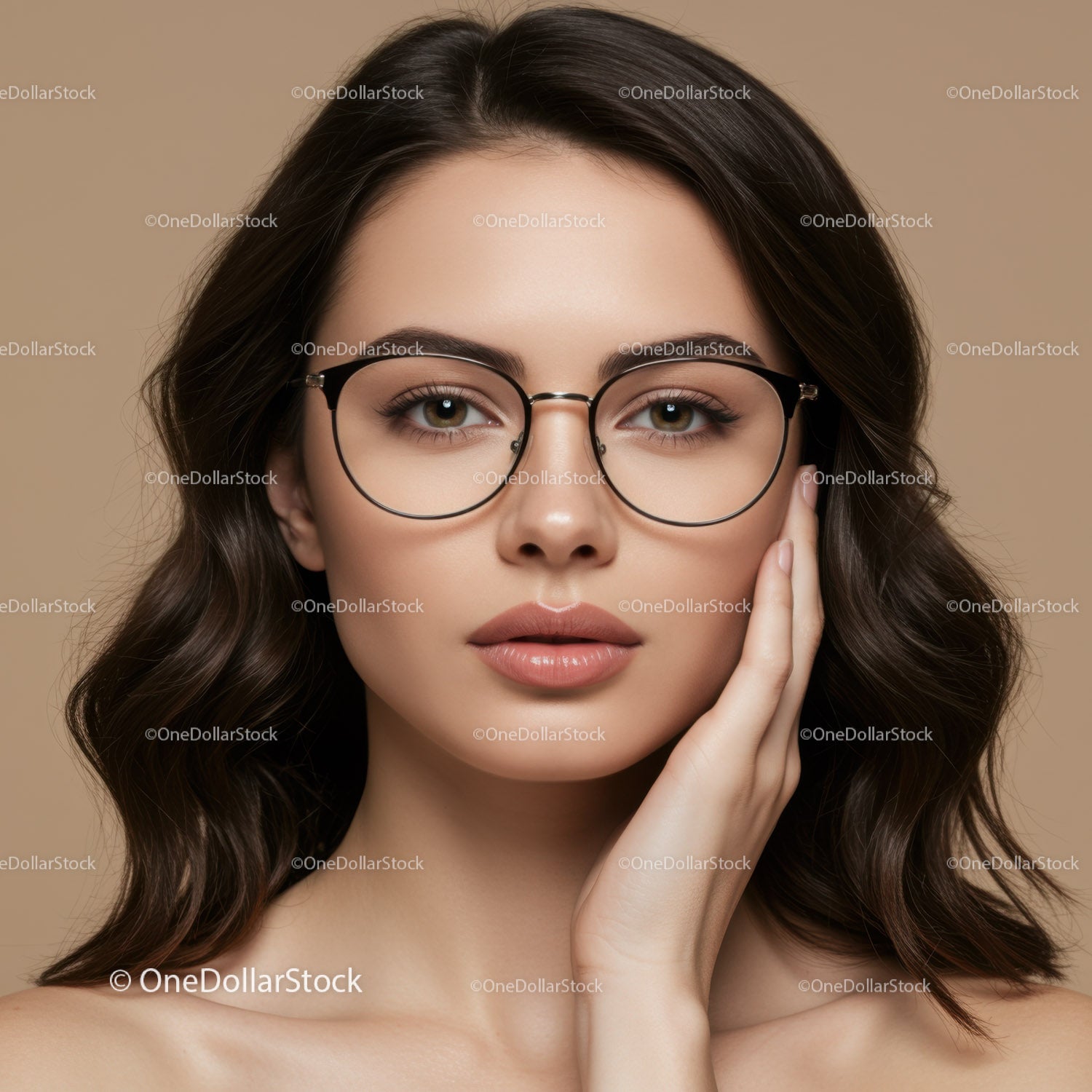 Portrait of a Young Woman with Stylish Glasses and Smooth Brown Hair