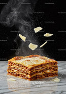 Classic layered lasagna with parmesan cheese flakes