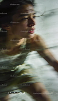 Pensive young woman caught in motion blur