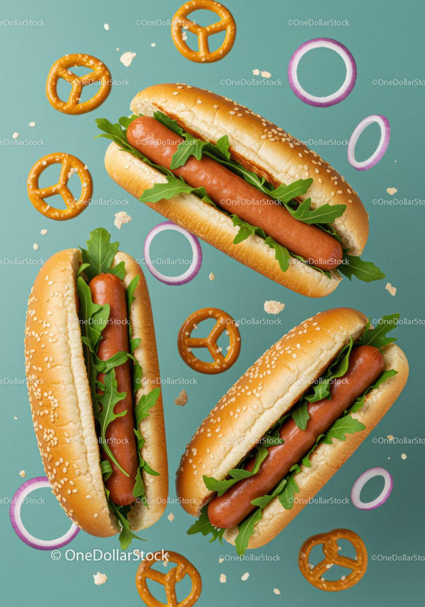 Trzy Klasyczne Hot Dogi z Rukolą i Preclami