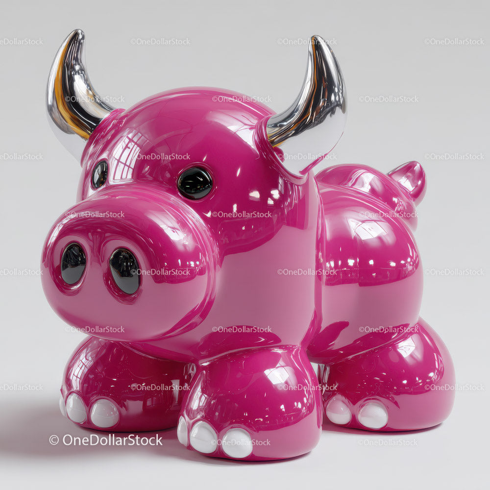 Pink Bull Sculpture Toy for Kids Room and Modern Decor