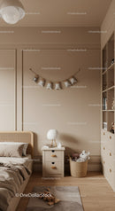 Warm Minimalist Nursery with Wooden Furniture and Soft Decor
