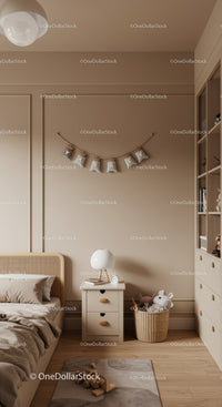 Warm Minimalist Nursery with Wooden Furniture and Soft Decor