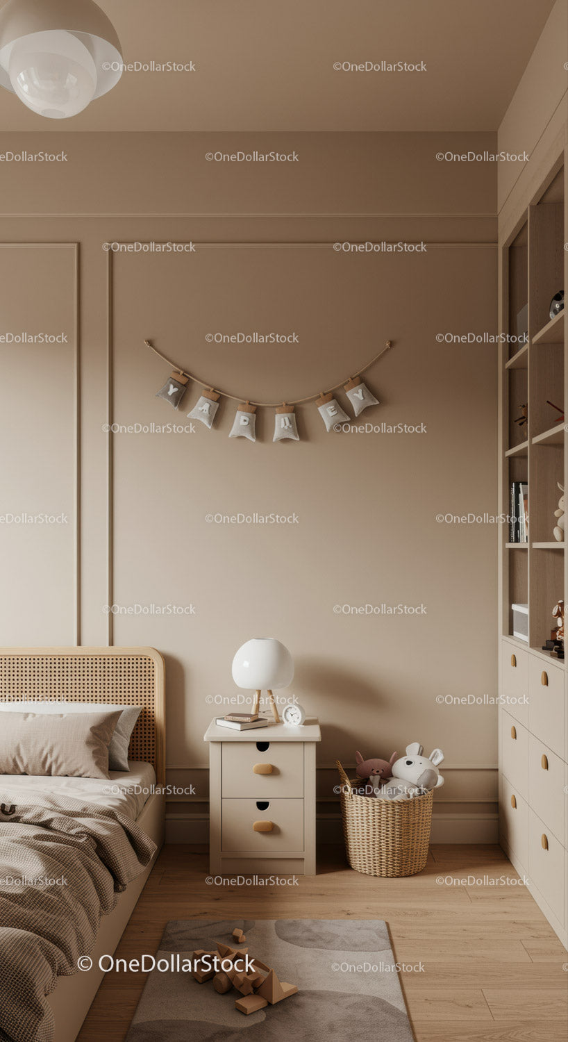 Warm Minimalist Nursery with Wooden Furniture and Soft Decor