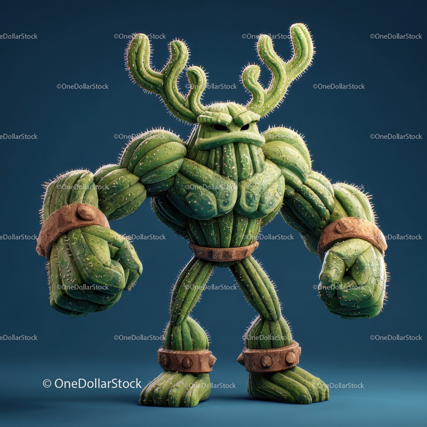 Vibrant Green Anthropomorphic Cactus Character with Muscular Build (28 Images)