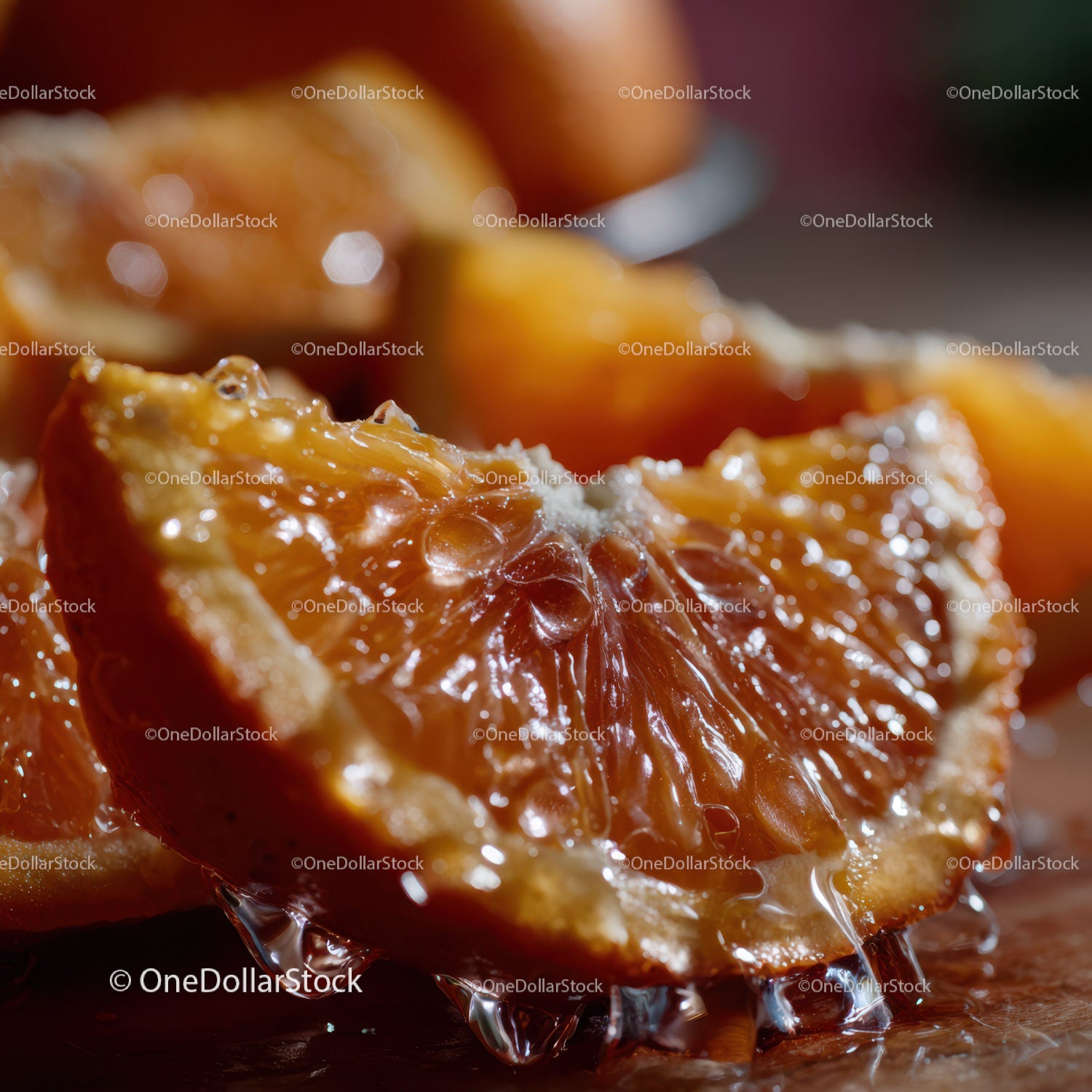 Close-Up of Juicy Orange Slice Showing Vibrant Fruit Texture and Bright Colors