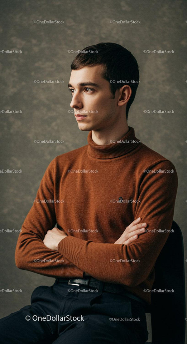 Elegancki młody mężczyzna w brązowym golfie - portret