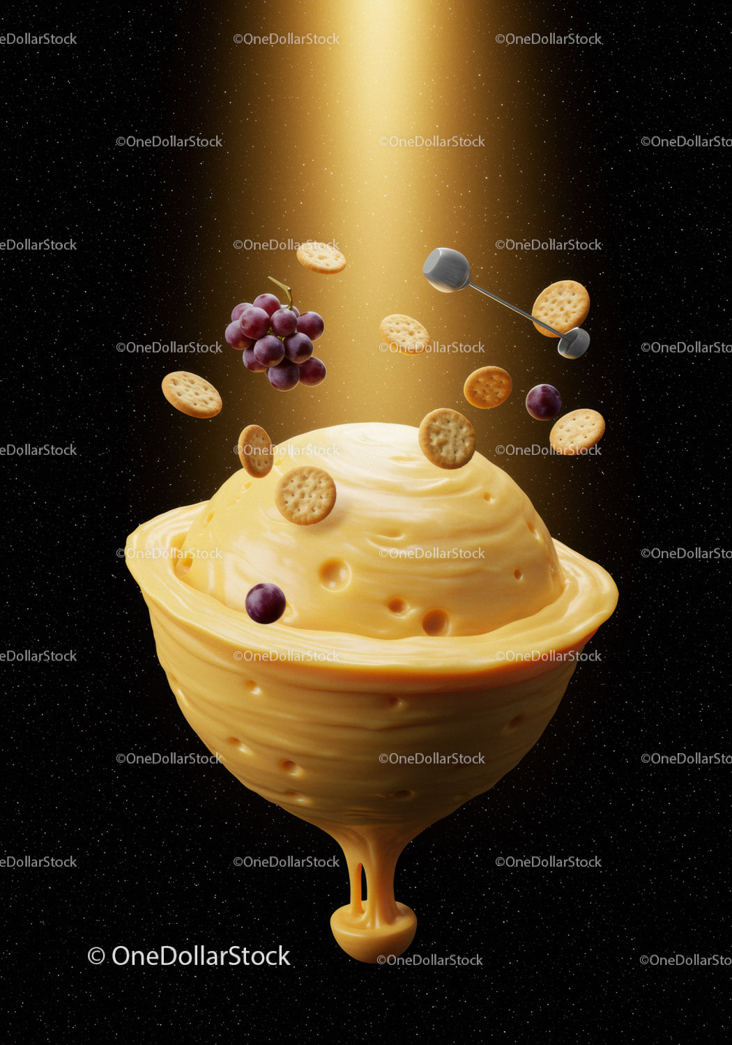 Creative Cheese Planet with Floating Crackers and Grapes