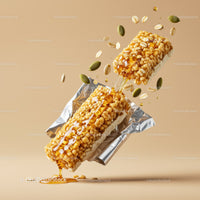 Crispy granola bar with honey and seeds pouring