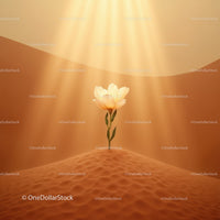 Delicate flower blooming alone in vast desert sand