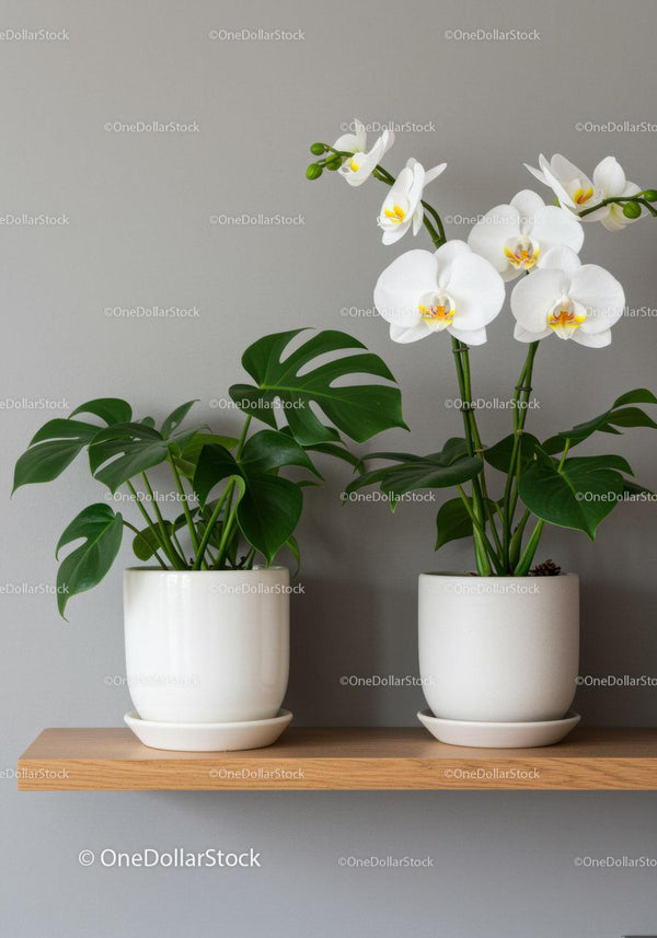 White Orchids and Monstera Potted Plants Interior Decor
