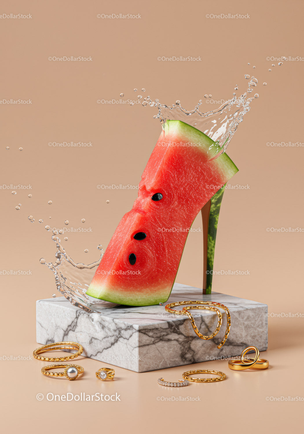 Creative Watermelon High Heel with Splash and Jewelry