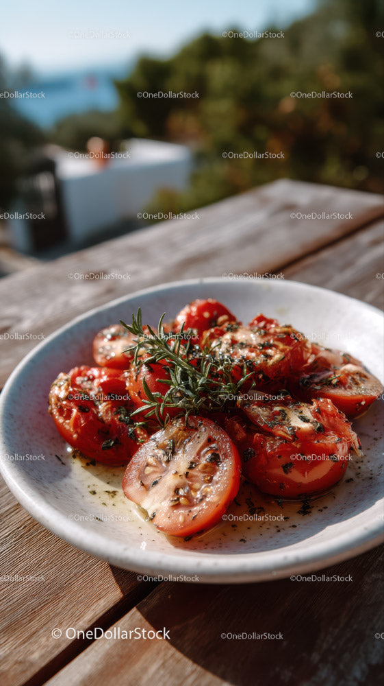 Fresh Cherry Tomatoes with Herbs on Rustic Wooden Table