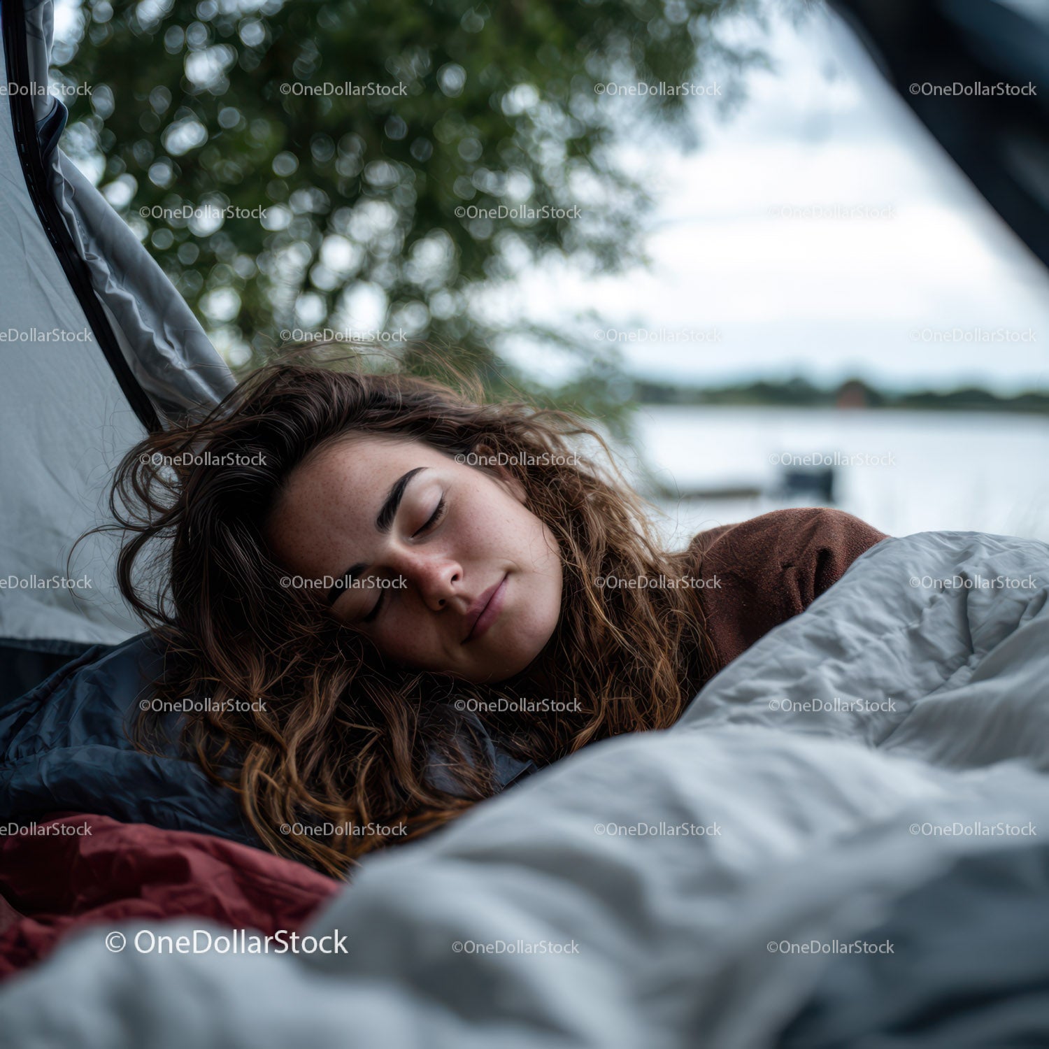 Peaceful Outdoor Sleeping Scene with Nature and Water View