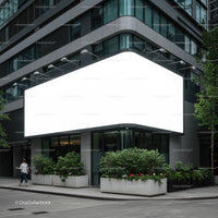 Modern urban building with large blank billboard
