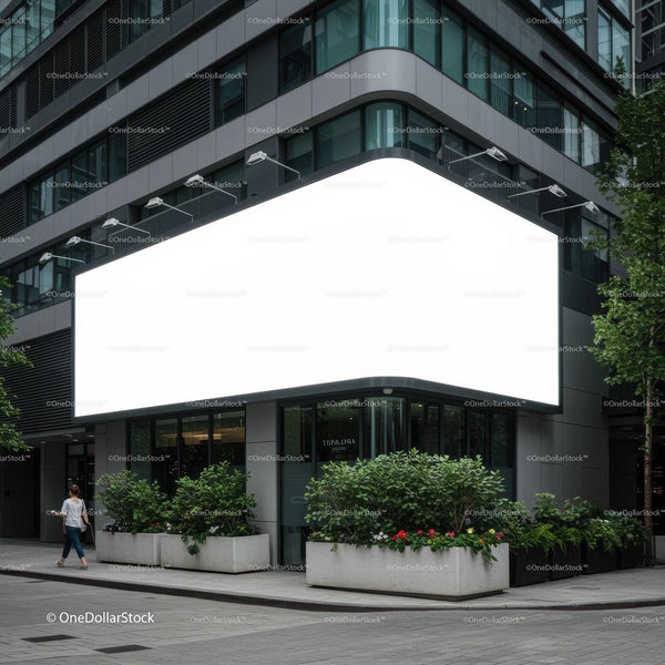 Modern urban building with large blank billboard JPG Mockup Image