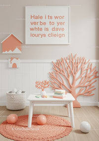 Children's Playroom with Coral Tree and Pastel Orange Decor