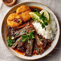 Delicious Beef Stew with Rice and Fresh Vegetables