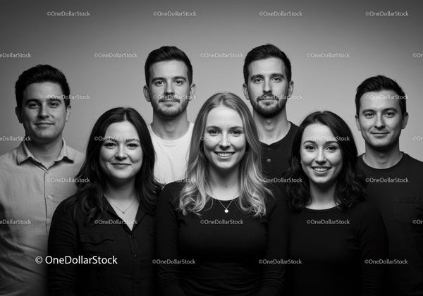 Uśmiechnięta różnorodna grupa młodych dorosłych w studio portretowym