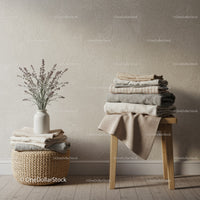 Neatly Folded Linen Towels in Minimalist Room Setting
