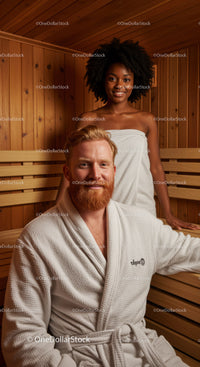 Happy Diverse People Relaxing in Sauna Interior for Wellness and Spa